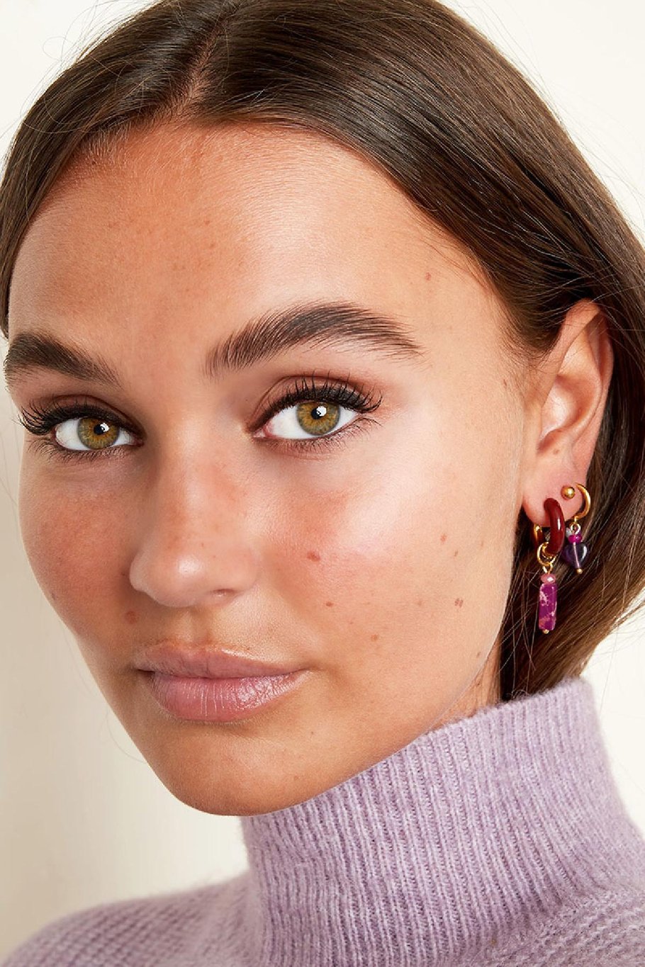 Boucles d'oreilles avec breloque colorée Large Bleu & Couleur or Acier inoxydable h5Image2